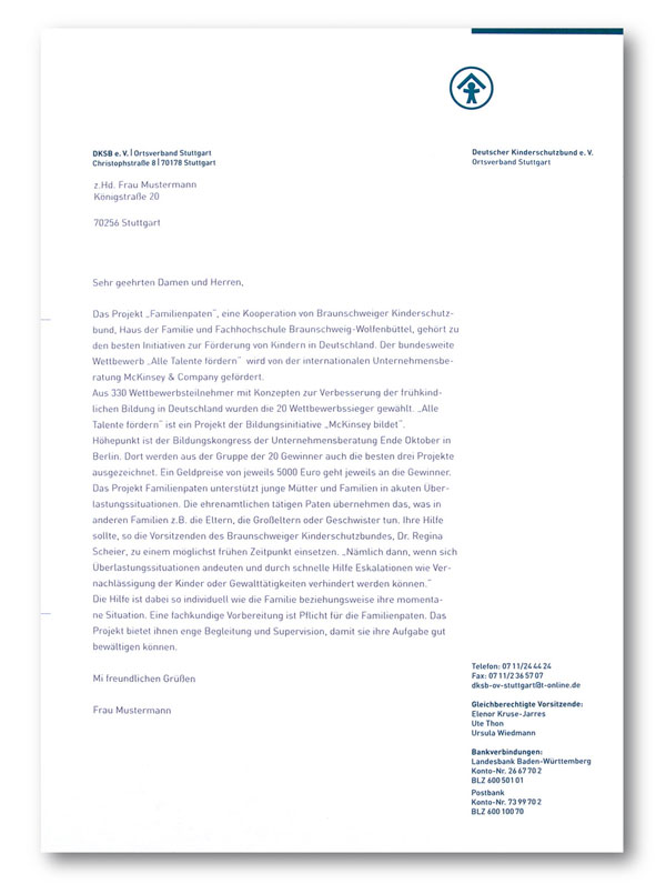 Deutscher Kinderschutzbund e. V., Neues Erscheinungsbild: Briefbogen.